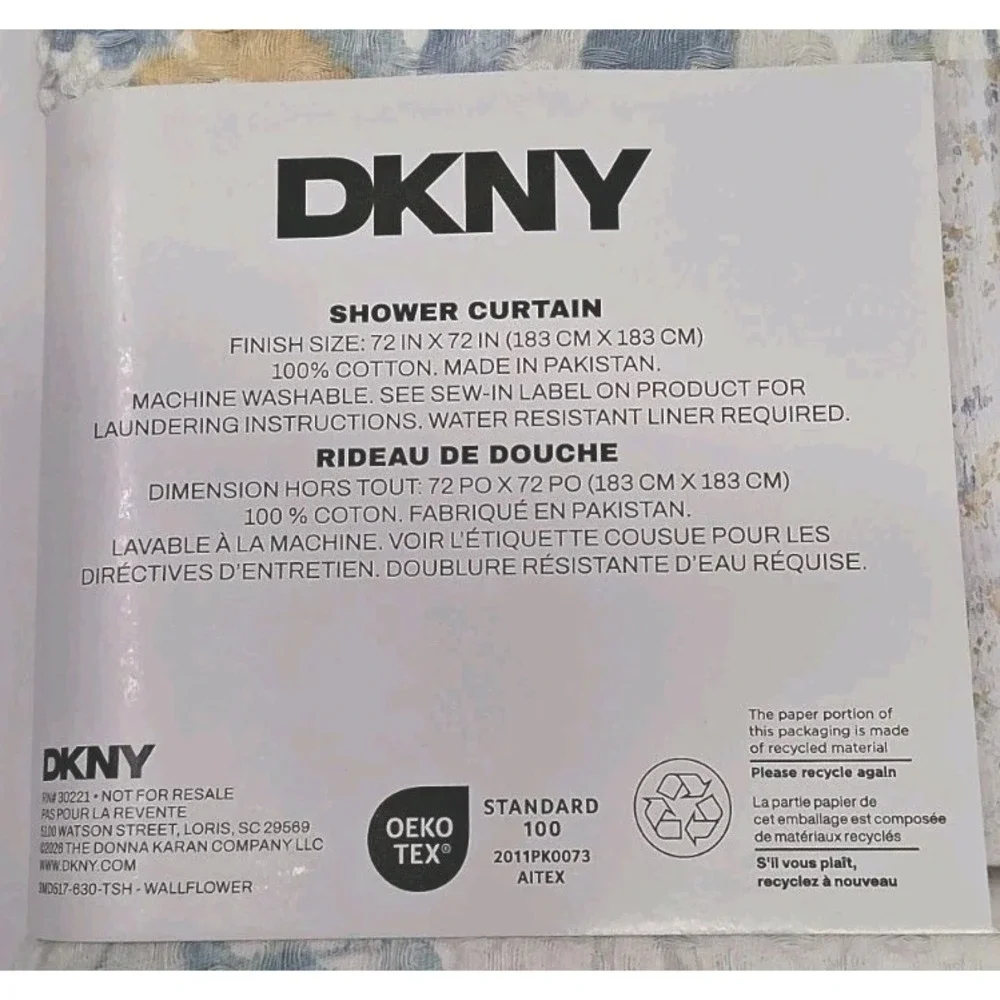 DKNY 'Wallflower' Floral Shower Curtain 100% Cotton 72 X 74 Yellow, Blue & Gray